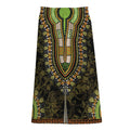 Orange And Black African Dashiki Print Cotton Front Slit Maxi Skirt