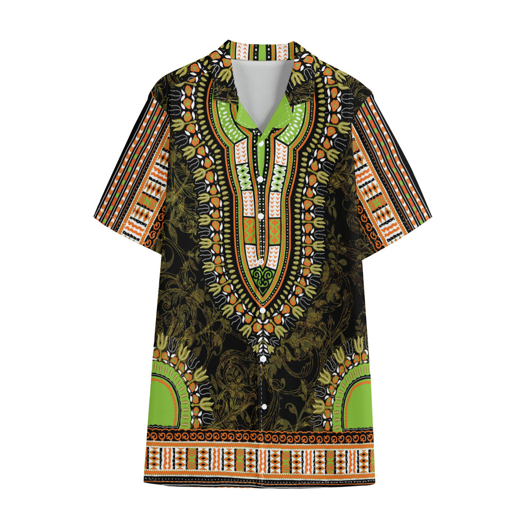 Orange And Black African Dashiki Print Cotton Hawaiian Shirt
