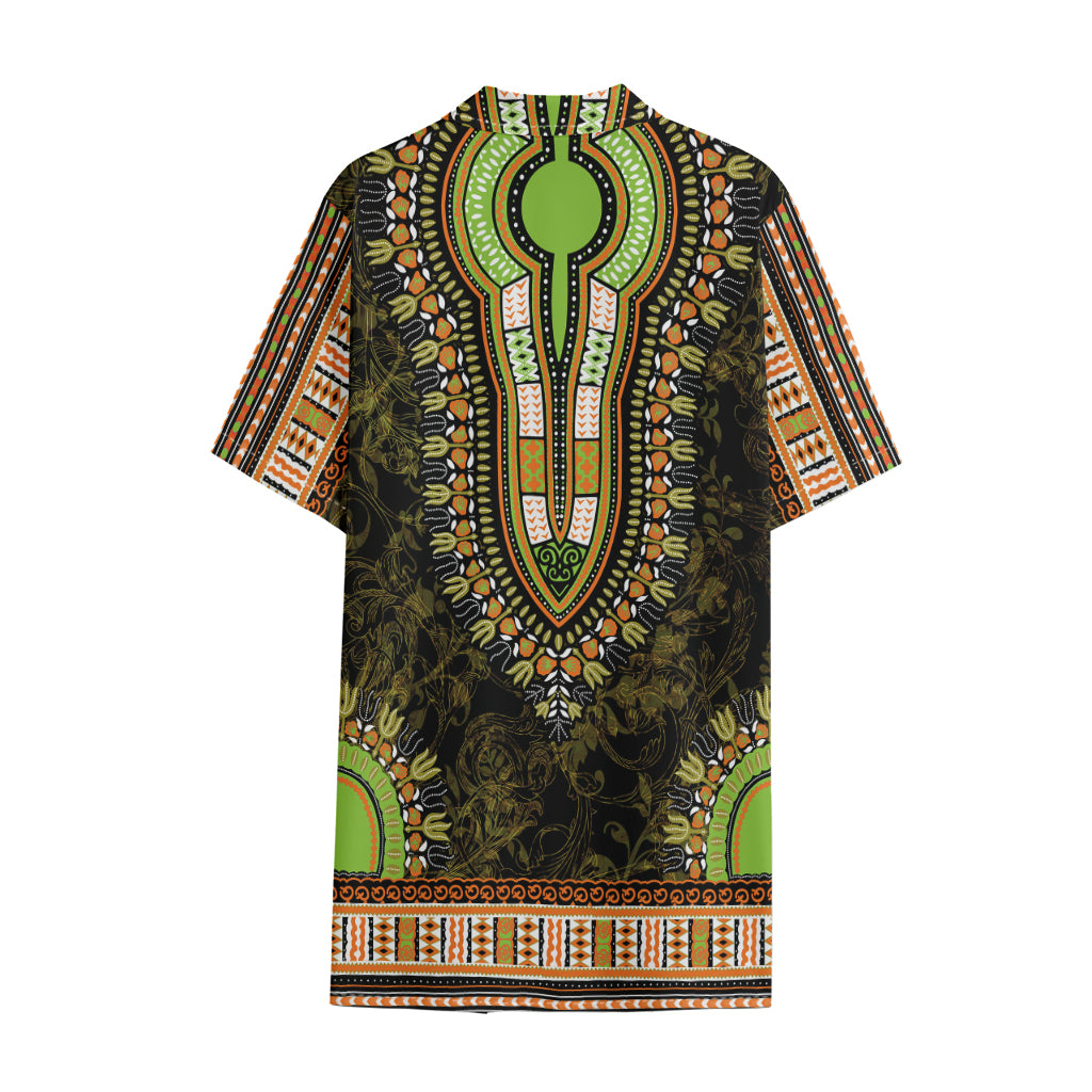 Orange And Black African Dashiki Print Cotton Hawaiian Shirt