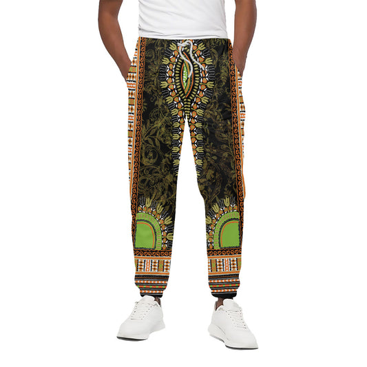 Orange And Black African Dashiki Print Cotton Pants