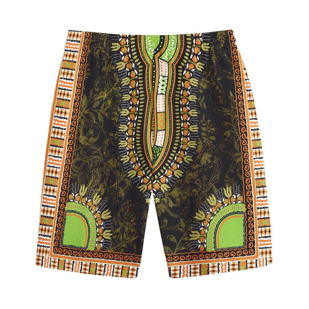 Orange And Black African Dashiki Print Cotton Shorts