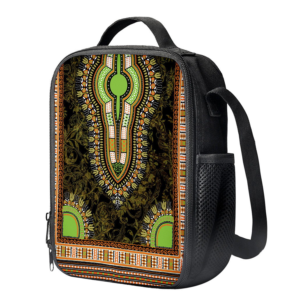 Orange And Black African Dashiki Print Crossbody Lunch Bag