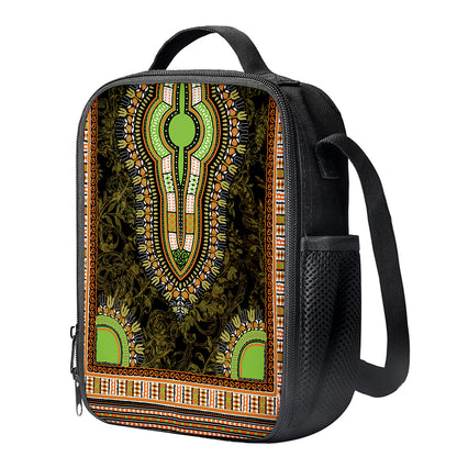 Orange And Black African Dashiki Print Crossbody Lunch Bag