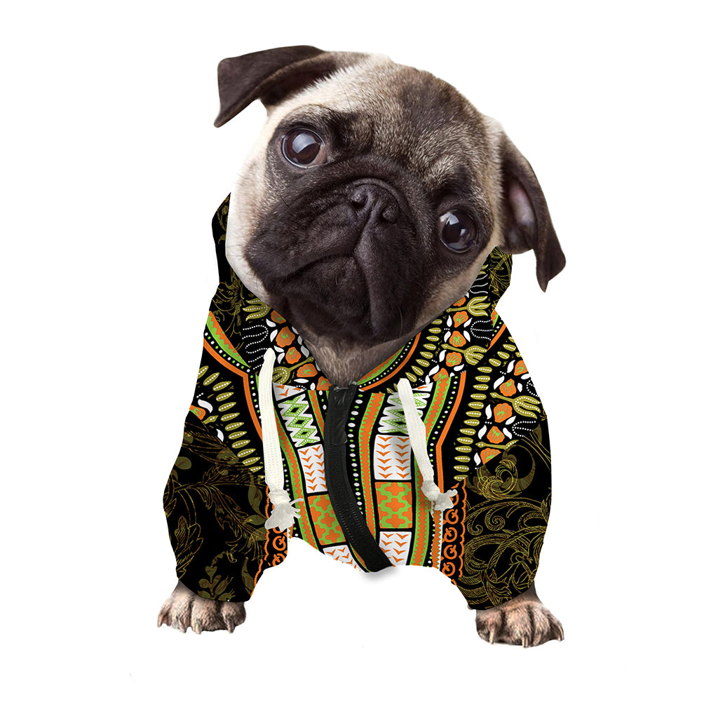 Orange And Black African Dashiki Print Dog Zip Up Hoodie