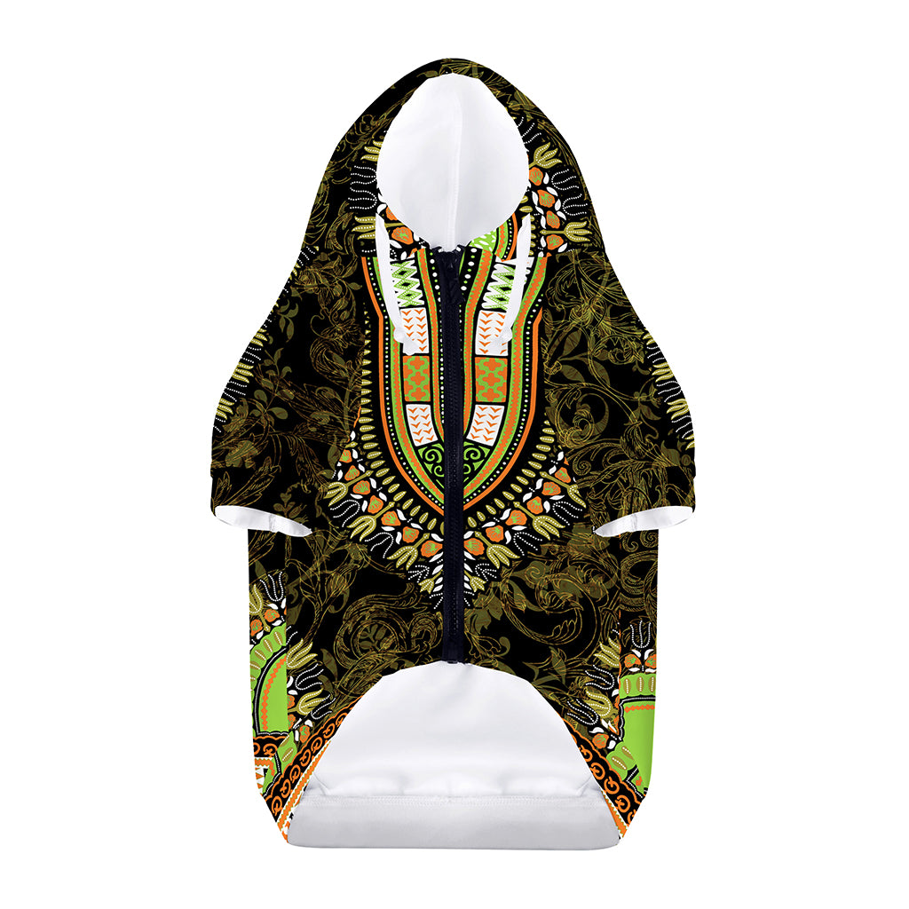 Orange And Black African Dashiki Print Dog Zip Up Hoodie