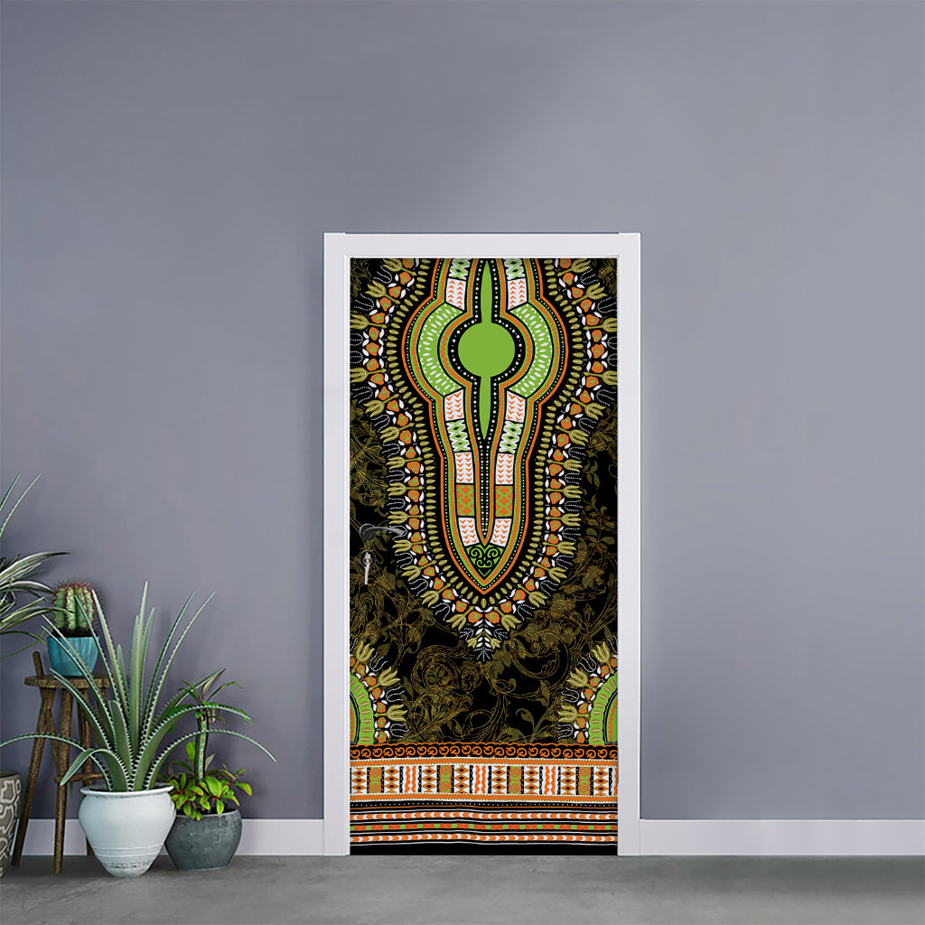 Orange And Black African Dashiki Print Door Sticker