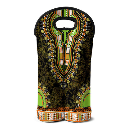 Orange And Black African Dashiki Print Double Neoprene Wine Tote