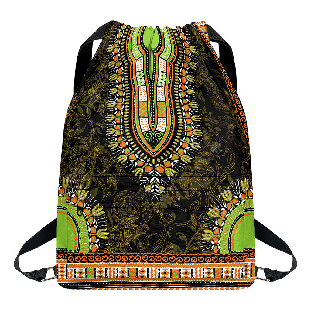 Orange And Black African Dashiki Print Drawstring Backpack