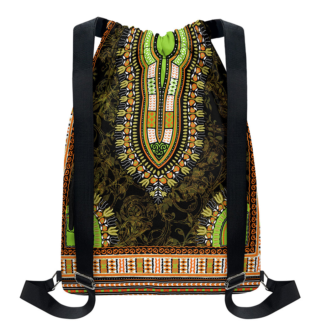 Orange And Black African Dashiki Print Drawstring Backpack