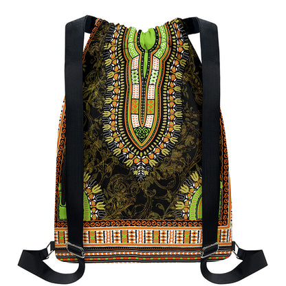 Orange And Black African Dashiki Print Drawstring Backpack