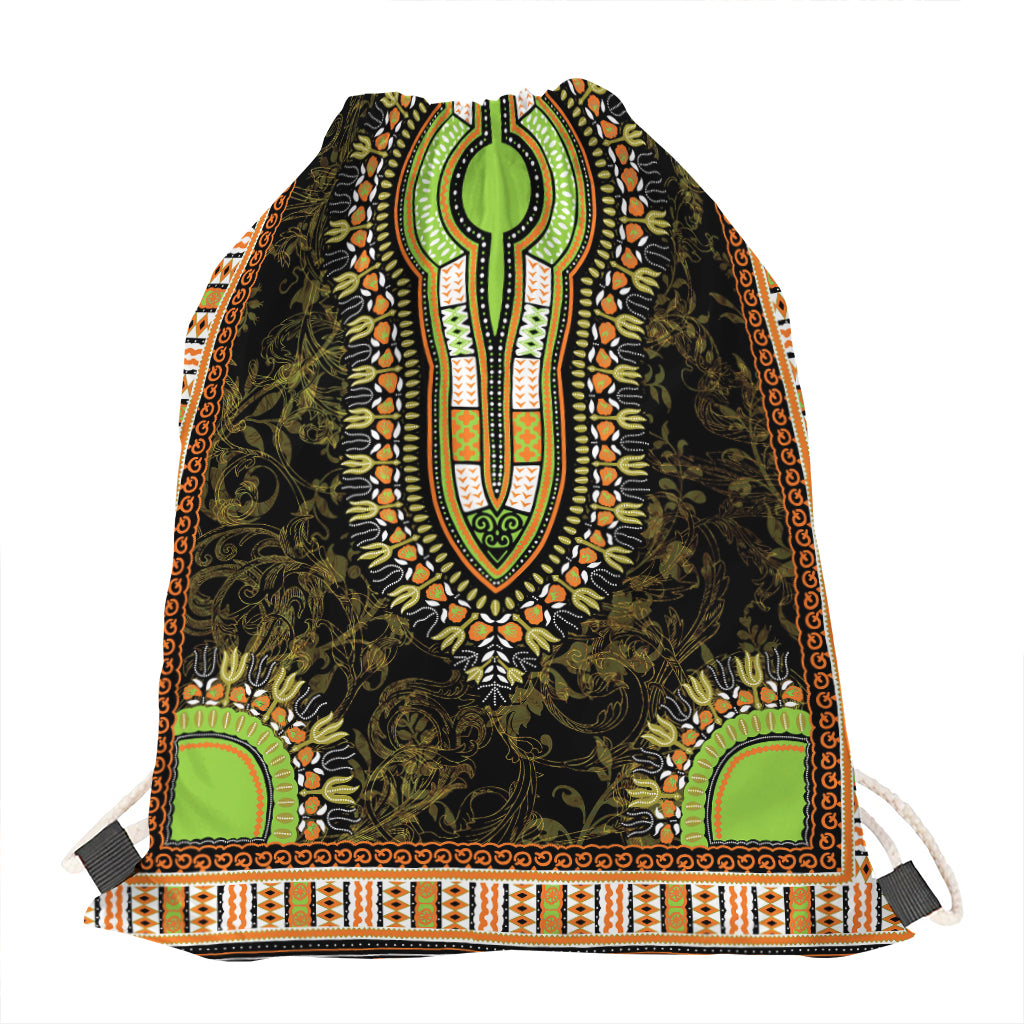 Orange And Black African Dashiki Print Drawstring Bag