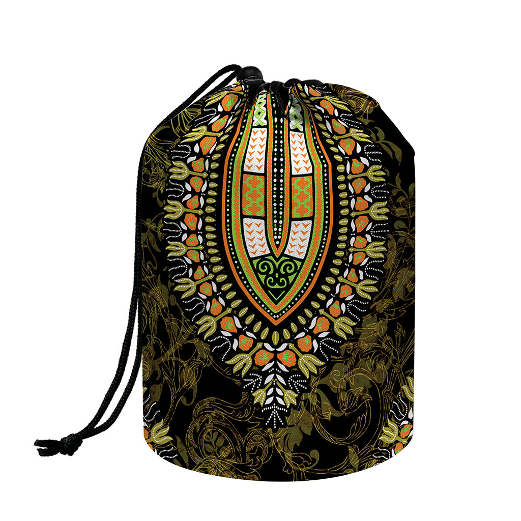 Orange And Black African Dashiki Print Drawstring Makeup Bag