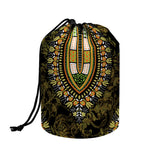 Orange And Black African Dashiki Print Drawstring Makeup Bag