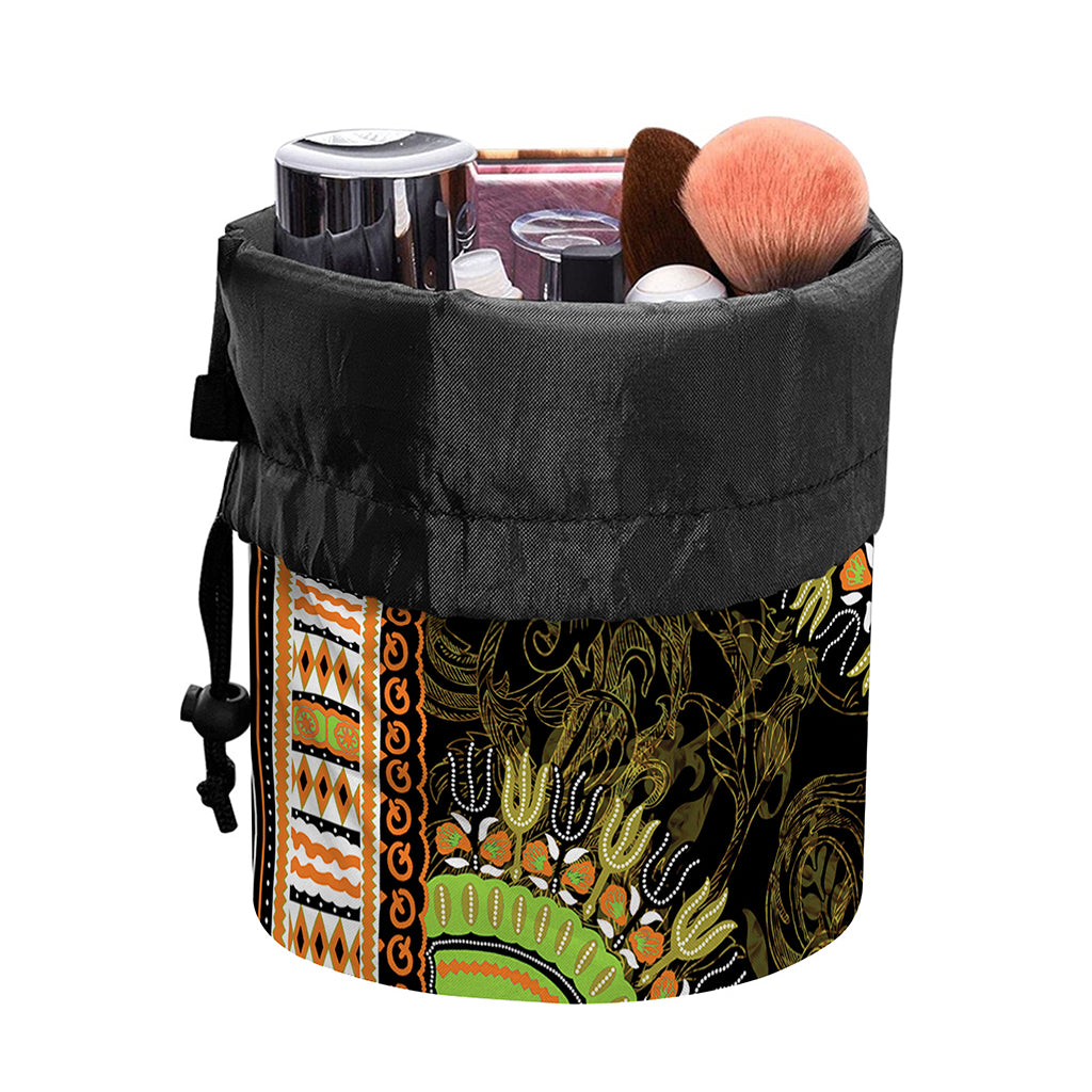 Orange And Black African Dashiki Print Drawstring Makeup Bag