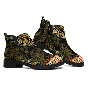 Orange And Black African Dashiki Print Flat Ankle Boots