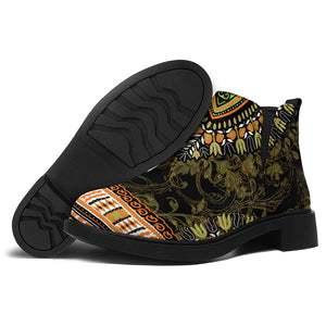 Orange And Black African Dashiki Print Flat Ankle Boots