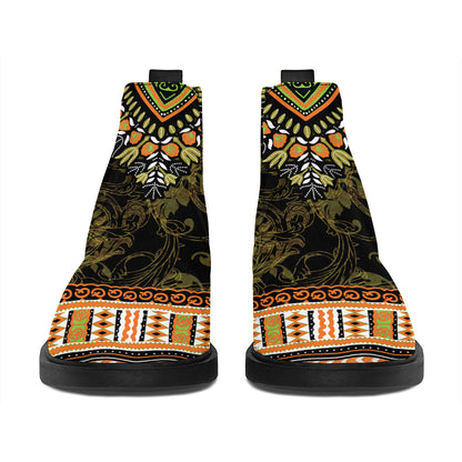 Orange And Black African Dashiki Print Flat Ankle Boots