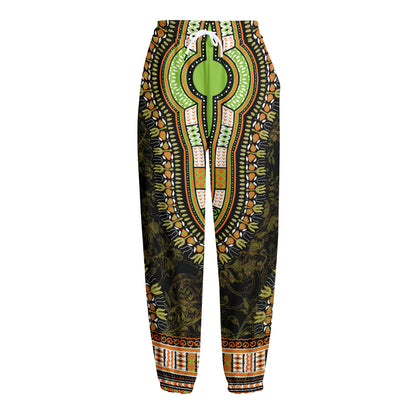 Orange And Black African Dashiki Print Fleece Lined Knit Pants