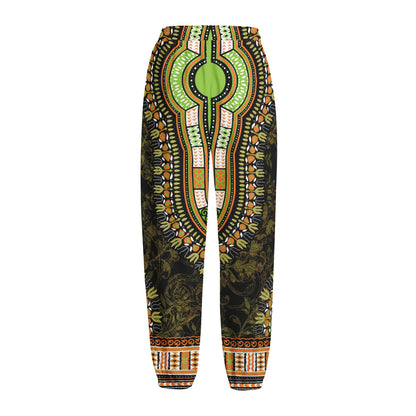Orange And Black African Dashiki Print Fleece Lined Knit Pants