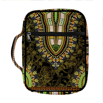 Orange And Black African Dashiki Print Front Pocket Bible Bag