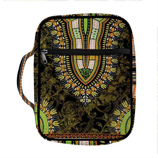 Orange And Black African Dashiki Print Front Pocket Bible Bag