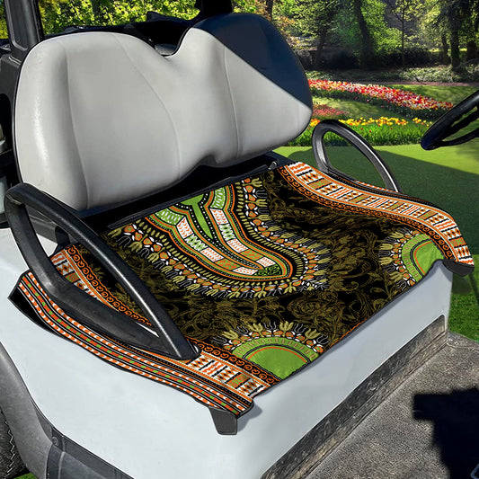 Orange And Black African Dashiki Print Golf Cart Seat Cover