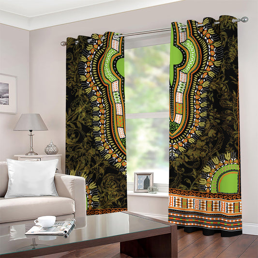 Orange And Black African Dashiki Print Grommet Curtains