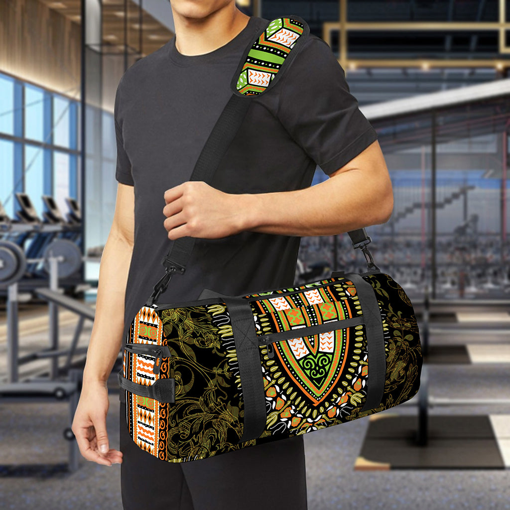 Orange And Black African Dashiki Print Gym Bag