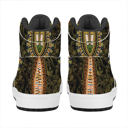 Orange And Black African Dashiki Print High Top Leather Sneakers