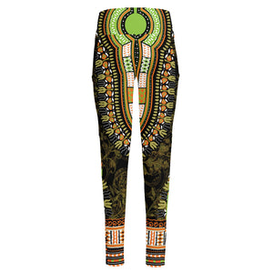 Orange And Black African Dashiki Print High-Waisted Pocket Leggings