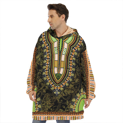 Orange And Black African Dashiki Print Hoodie Blanket