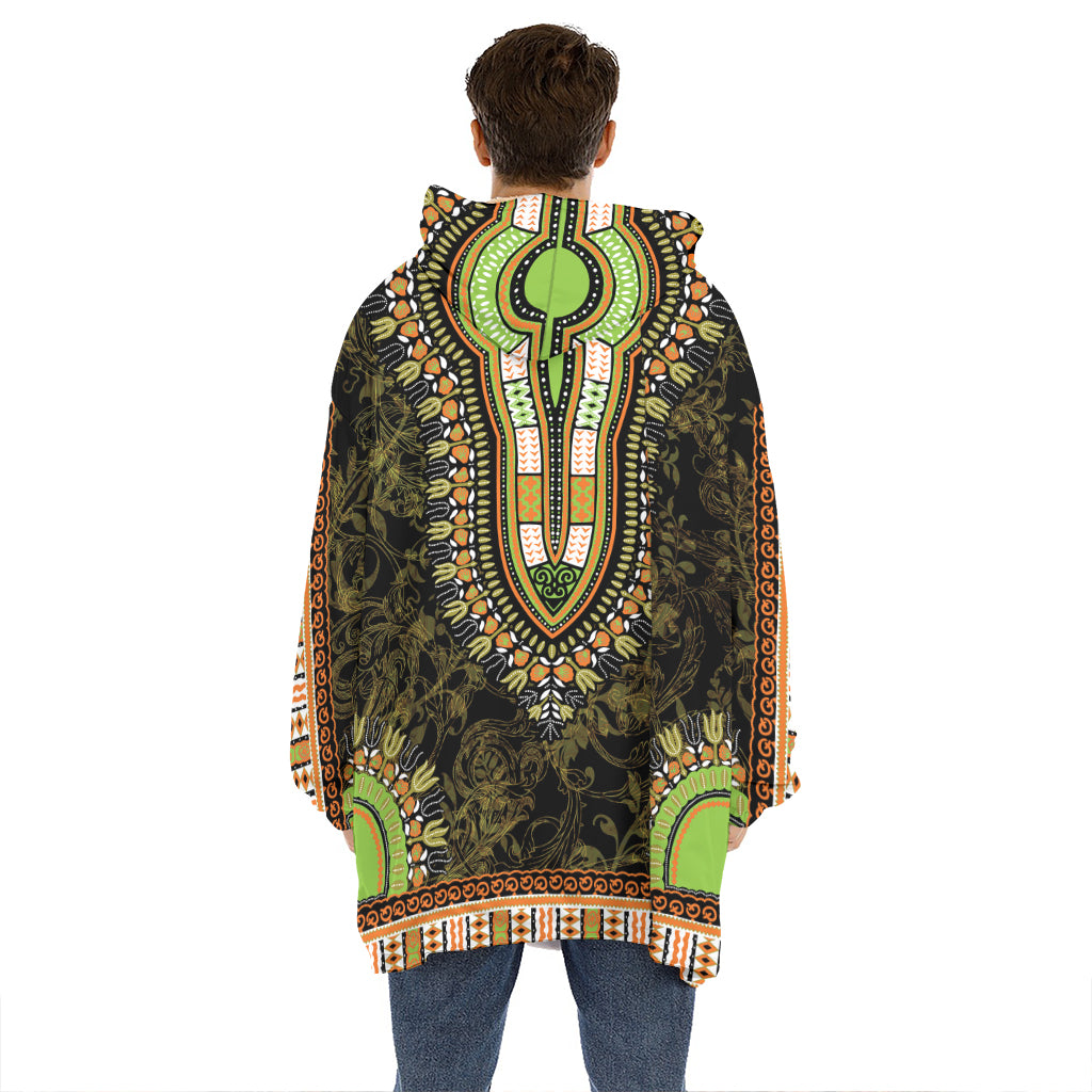 Orange And Black African Dashiki Print Hoodie Blanket