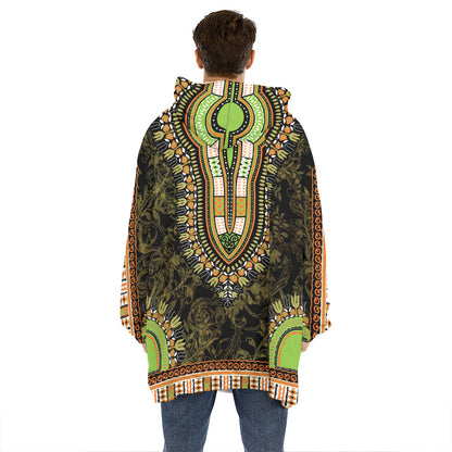 Orange And Black African Dashiki Print Hoodie Blanket