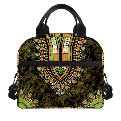 Orange And Black African Dashiki Print Insulated Lunch Bag