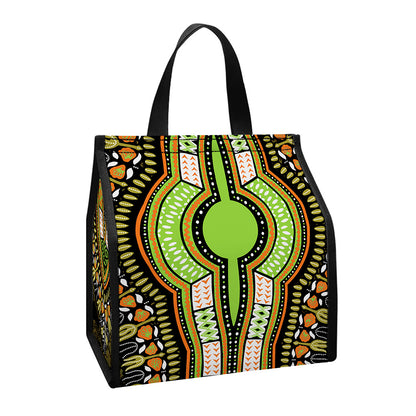 Orange And Black African Dashiki Print Insulated Lunch Tote