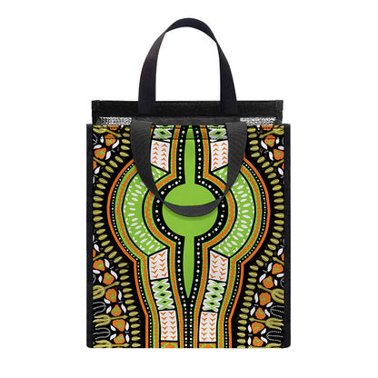 Orange And Black African Dashiki Print Insulated Lunch Tote
