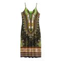 Orange And Black African Dashiki Print Jersey Midi Cami Dress