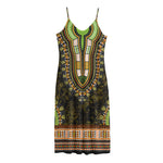 Orange And Black African Dashiki Print Jersey Midi Cami Dress
