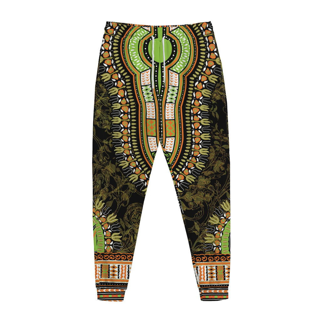 Orange And Black African Dashiki Print Jogger Pants