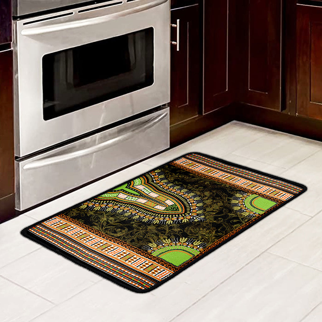 Orange And Black African Dashiki Print Kitchen Mat