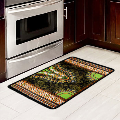 Orange And Black African Dashiki Print Kitchen Mat