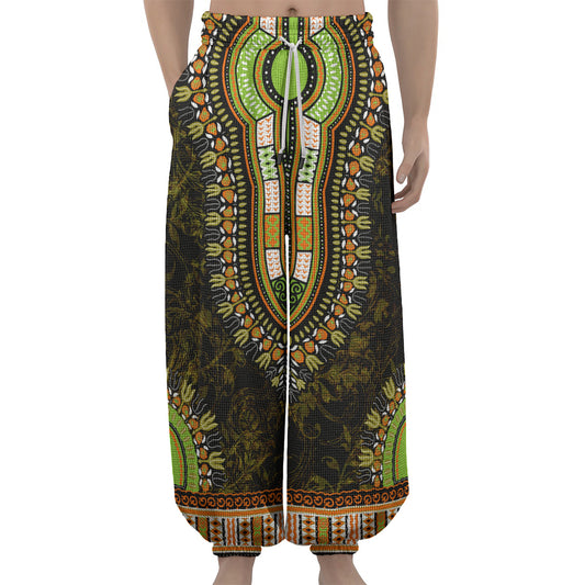 Orange And Black African Dashiki Print Lantern Pants