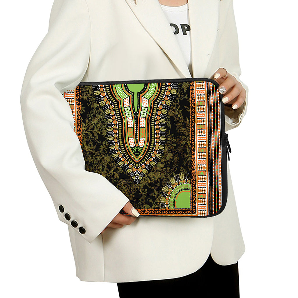 Orange And Black African Dashiki Print Laptop Sleeve