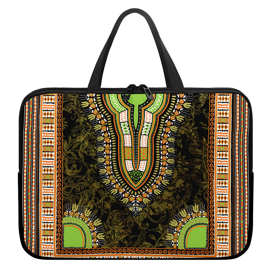 Orange And Black African Dashiki Print Laptop Sleeve With Handle