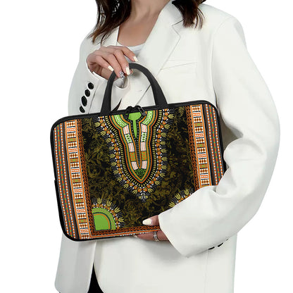 Orange And Black African Dashiki Print Laptop Sleeve With Handle