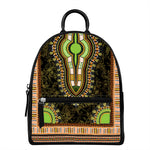 Orange And Black African Dashiki Print Leather Backpack