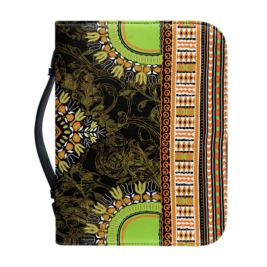 Orange And Black African Dashiki Print Leather Bible Cover