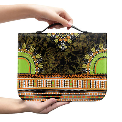 Orange And Black African Dashiki Print Leather Bible Cover