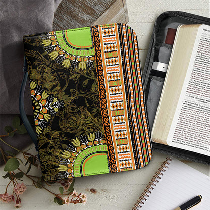 Orange And Black African Dashiki Print Leather Bible Cover