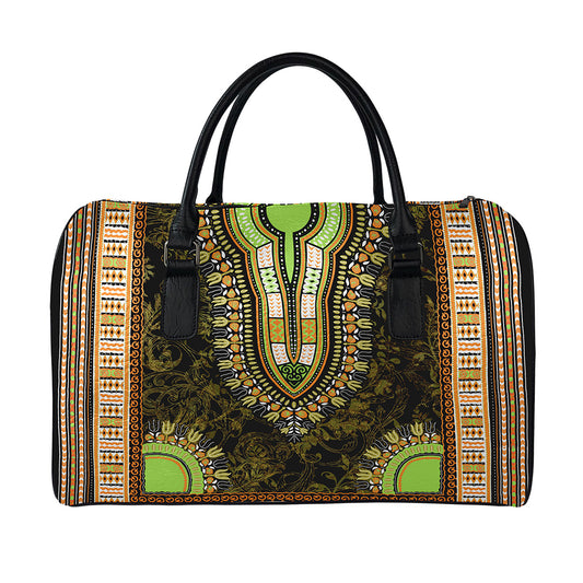 Orange And Black African Dashiki Print Leather Duffle Bag